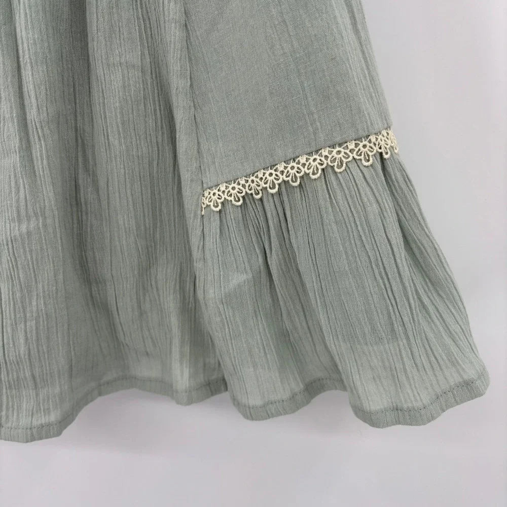Rachel Zoe Dress Kids Size 4 Sage Green Floral Embroidered Lace Boho Cotton Cute